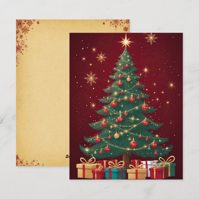 Festividades Cartão de Saudação da Árvore de Natal do Ouro Verm (Frente/Verso)