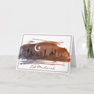 Festividades Cartão de Saudação de Eid Mubarak, em Watercolor, 