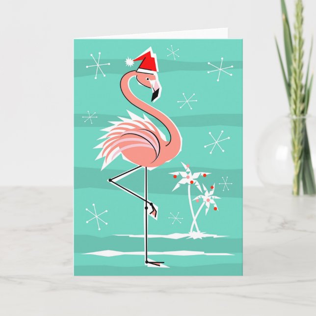 Festividades Cartão de saudação de Flamingo Stripe de Natal (Frente)