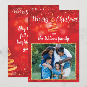 Festividades Cartão de Saudação de Foto da Família Red Sparkles