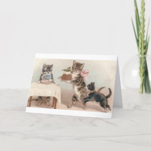 Festividades Cartão de Saudação de Gato e Gato de natais vintag