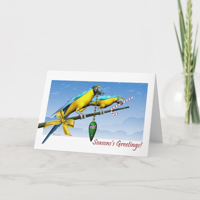 Festividades Cartão de Saudação de Macaw Parrot Ornaments Seaso (Frente)