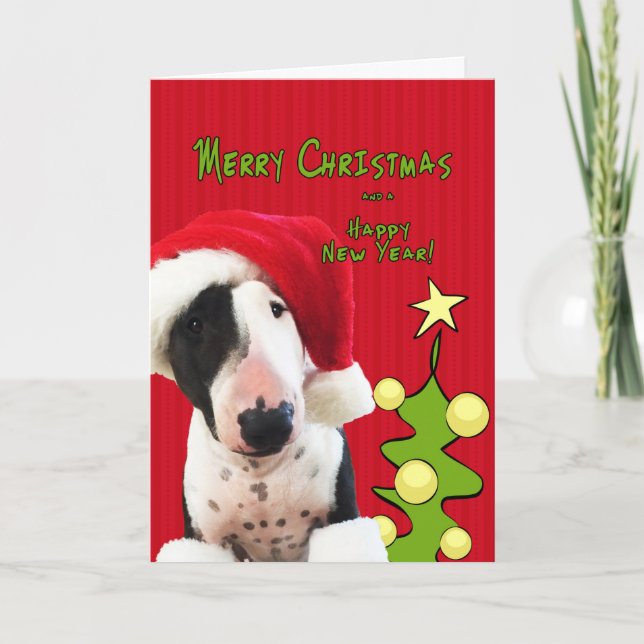 Festividades Cartão de Saudação de Natal Bull Terrier (Frente)