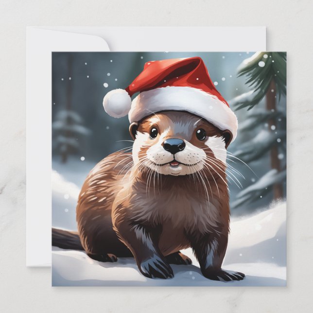 Festividades Cartão de saudação de Natal Otter (Frente)