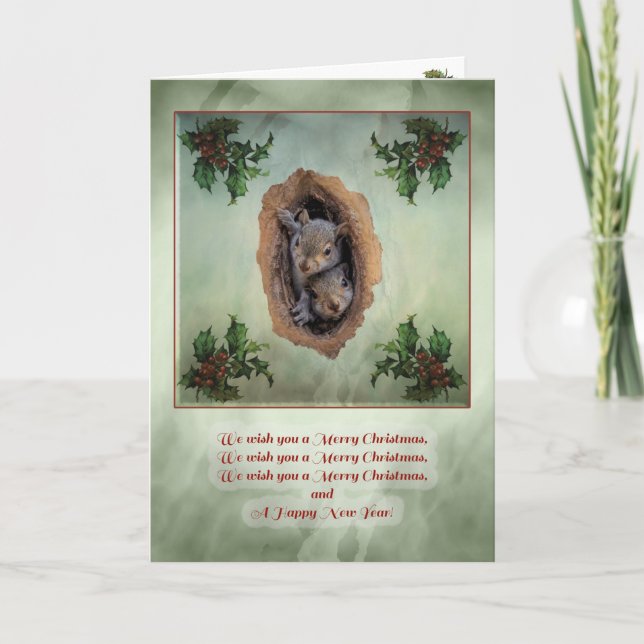 Festividades Cartão de Saudação de Natal para Baby Squirrels (Frente)