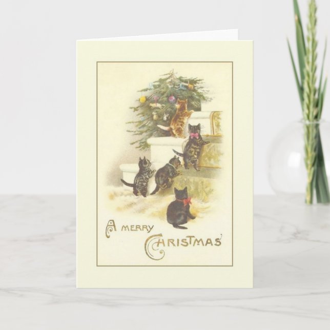 Festividades Cartão de Saudação de Natal para Kittens Vitoriano (Frente)