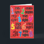 Festividades Cartão de saudação de "Noites Loucas de Hanukkah"<br><div class="desc">Cartão de saudação de oito noites loucas com envelope. Para personalizar este cartão, simplesmente exclua o dentro de texto e adicione o seu próprio estilo de fonte, cor, tamanho e texto favoritos. Obrigados para parar e comprar. Muito apreciado!! Feliz Hanukkah! Tamanho: Standard (5" x 7") Aniversário ou feriados, dias bons...</div>