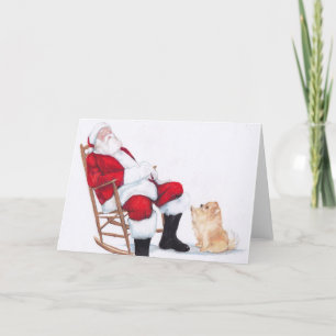 Festividades Cartão de saudação de pintura canina e Papai noel