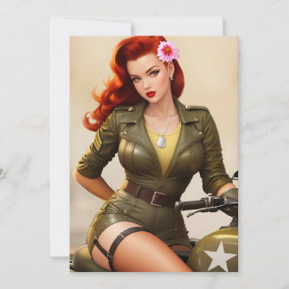 Festividades Cartão de Saudação de Pinup de Motocicleta Militar