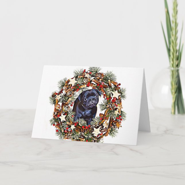 Festividades Cartão de saudação de Pug Natal (Frente)