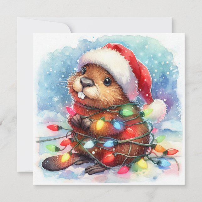 Festividades Cartão de Saudação do Beaver de Natal (Frente)