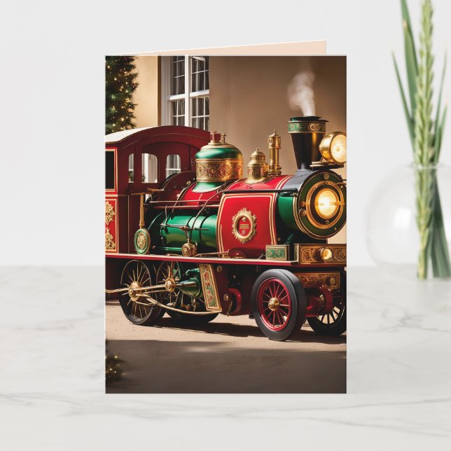 Festividades cartão de saudação do trem de natal steampunk (Frente)