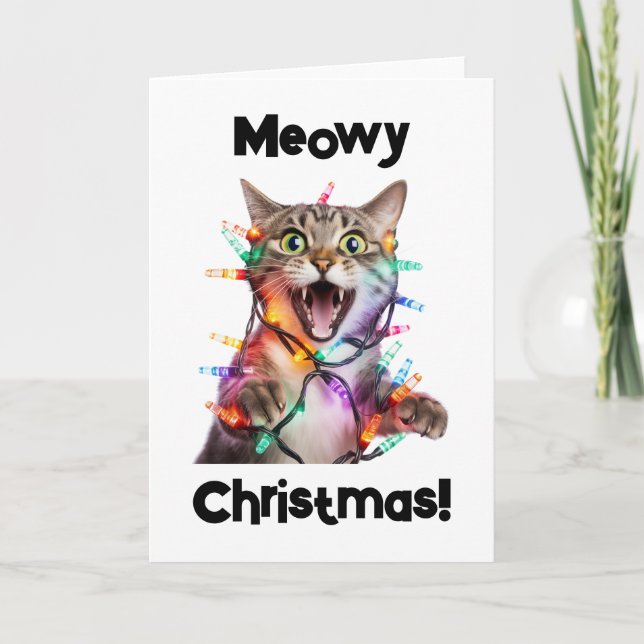 Festividades Cartão de Saudação Dobrado de Gato de Natal (Frente)
