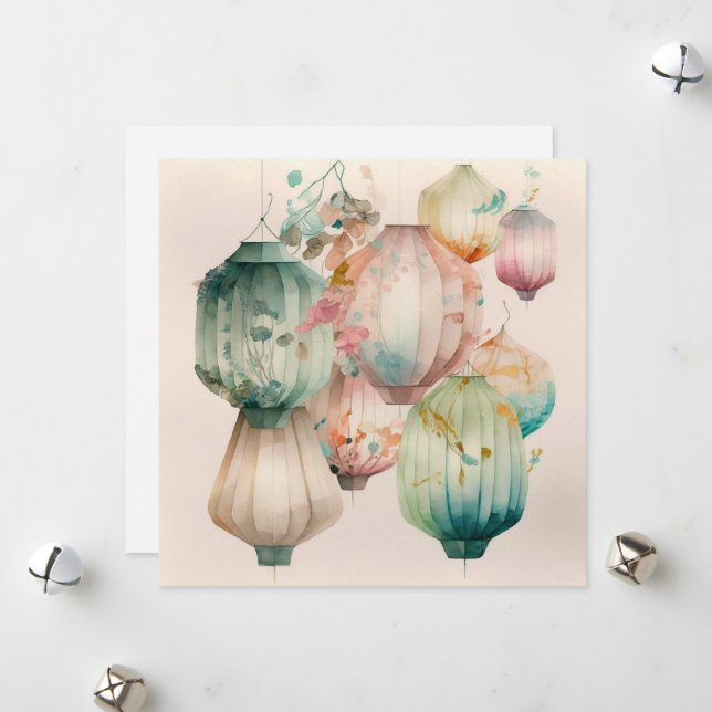 Festividades Cartão de Saudação dos Lanternas de Papel (Frente/Verso In Situ)