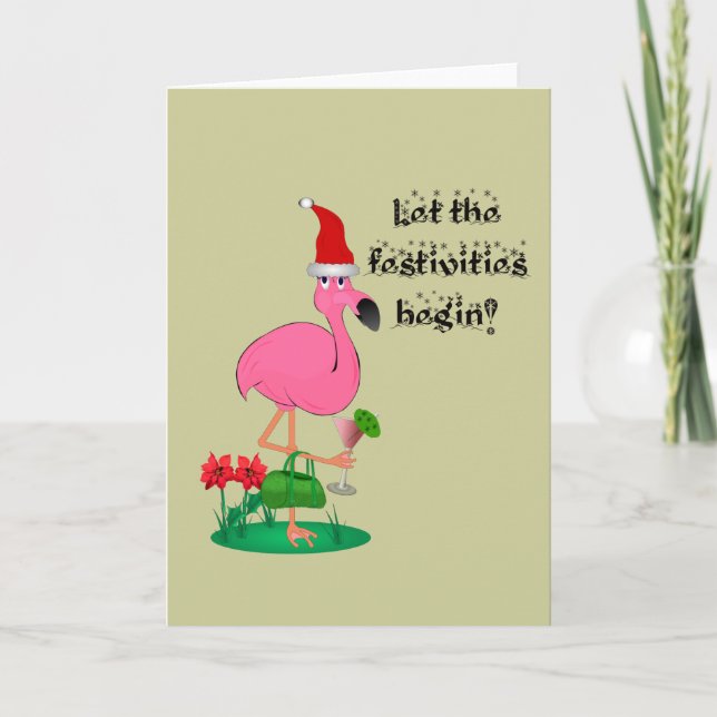 Festividades Cartão de Saudação Flamingo de Natal (Frente)