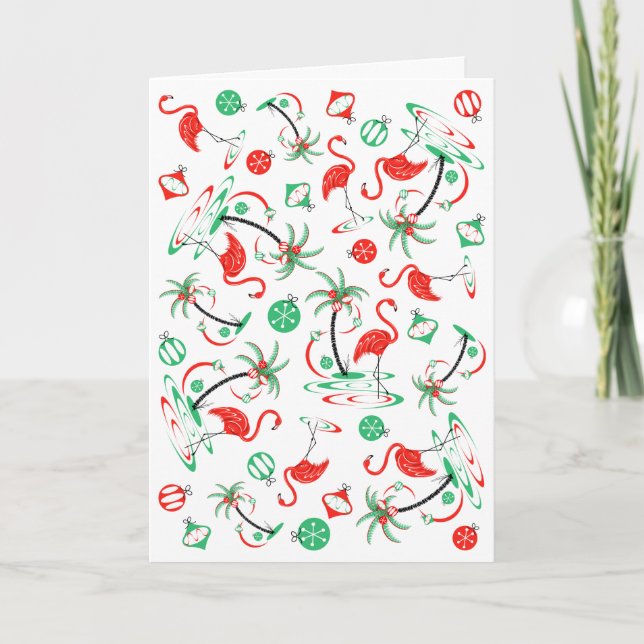Festividades Cartão de saudação Flamingo Multi Text do Red Chri (Frente)