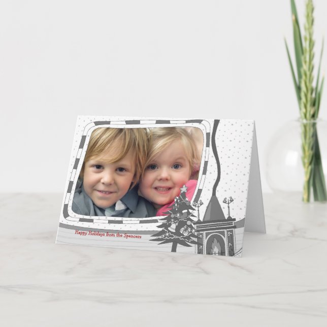 Festividades Cartão de Saudação Fotográfica de Lareira de Natal (Frente)