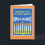 Festividades Cartão de Saudação Hanukkah com Menorah<br><div class="desc">Um cartão de saudação Hanukkah com um Menorah,  de uma colagem de papel pintada à mão por Judy Adamson. Sinta-se à vontade para alterar ou apagar a saudação do dentro.</div>