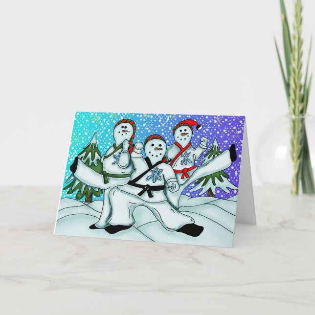Festividades Cartão de Saudação Karate Snowmen (Frente)