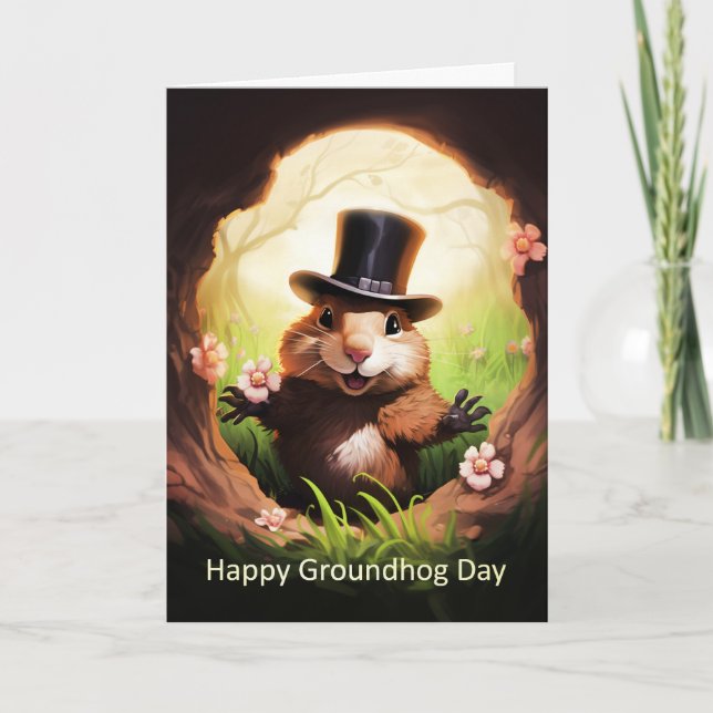 Festividades Cartão De Saudação Para O Dia Do Groundhog Com Gro (Frente)