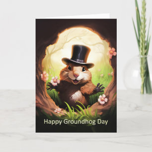 Festividades Cartão De Saudação Para O Dia Do Groundhog Com Gro