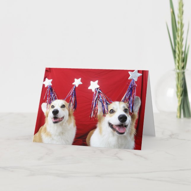 Festividades Cartão de Saudação Patriótico Corgis e Envelopes (Frente)