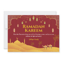 Cartão de Saudação Ramadã Mubarak Vermelho e Doura