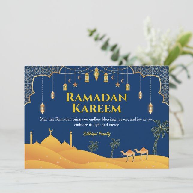 Festividades Cartão de Saudação Real Blue Ramadan Mubarak (Em pé/Frente)