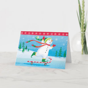 Festividades Cartão de Saudação Skateboard Snowman