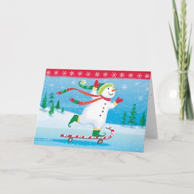 Festividades Cartão de Saudação Skateboard Snowman (Frente)