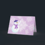 Festividades Cartão de Saudação Snowman e Snowflakes<br><div class="desc">Cartão de cartões de natal de inverno com Snowman feliz e belos flocos de neve brancos brilhantes sobre fundo violeta. Este design é totalmente personalizável. O Snowman e os flocos de neve estão todos sobre camadas separadas para que você possa redimensioná-los ou (re)movê-los facilmente, e você pode mudar a cor...</div>