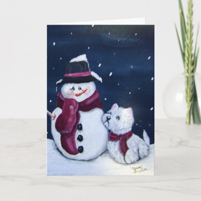 Festividades Cartão de saudação Snowman e Westie (Frente)