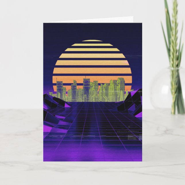 Festividades Cartão de Saudações Puro Synthwave (Frente)