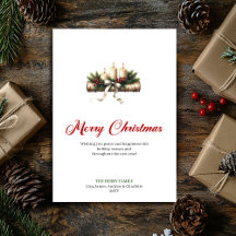 Cartão de velas de Natal modernas com folhagem de 