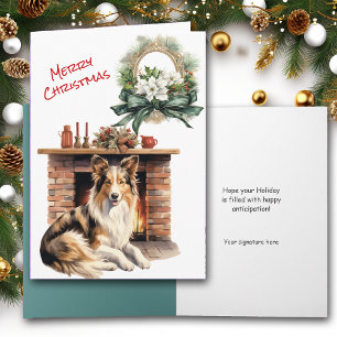 Festividades Cartão de Véspera de Natal da Lareira Collie Dog