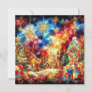 Festividades Cartão de Vestígio de Vidro com Aquarela de Natal