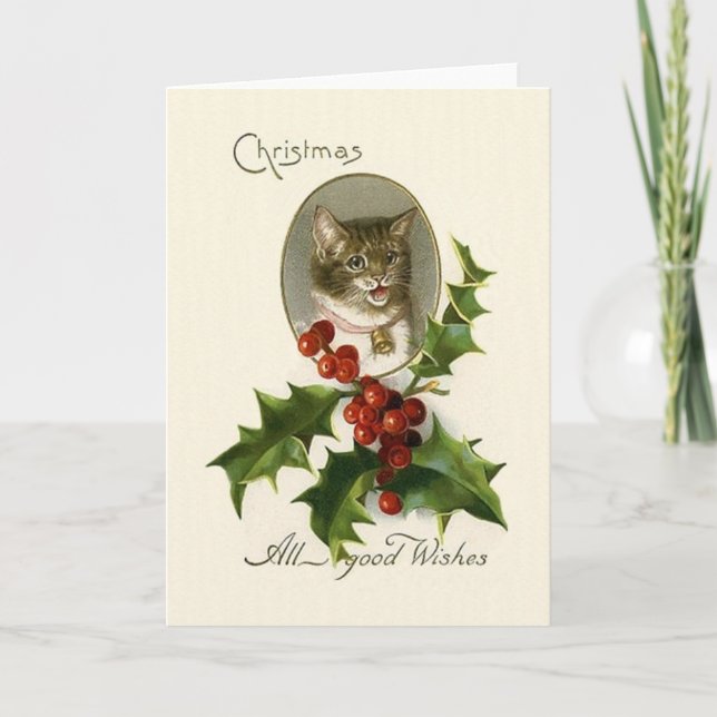 Festividades Cartão de Vintage Cat Christmas (Frente)