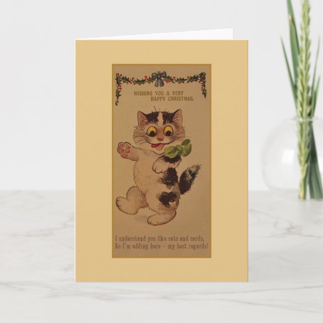 Festividades Cartão de Vintage Cat Christmas (Frente)