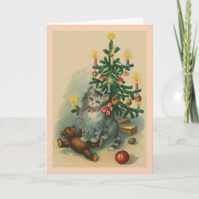 Festividades Cartão de Vintage Cat Christmas (Frente)