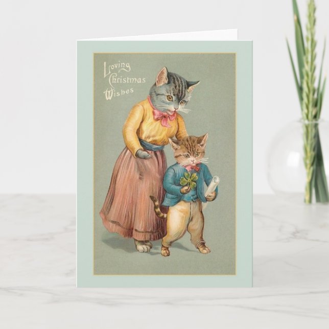 Festividades Cartão de Vintage Cat Christmas (Frente)