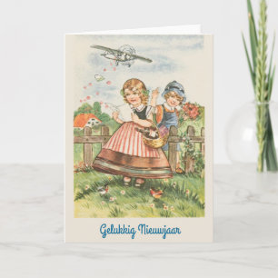 Festividades Cartão de Vintage de Ano Novo Holandês