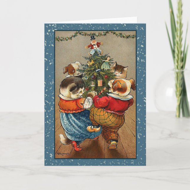 Festividades Cartão de Vintage de Natal Animal (Frente)