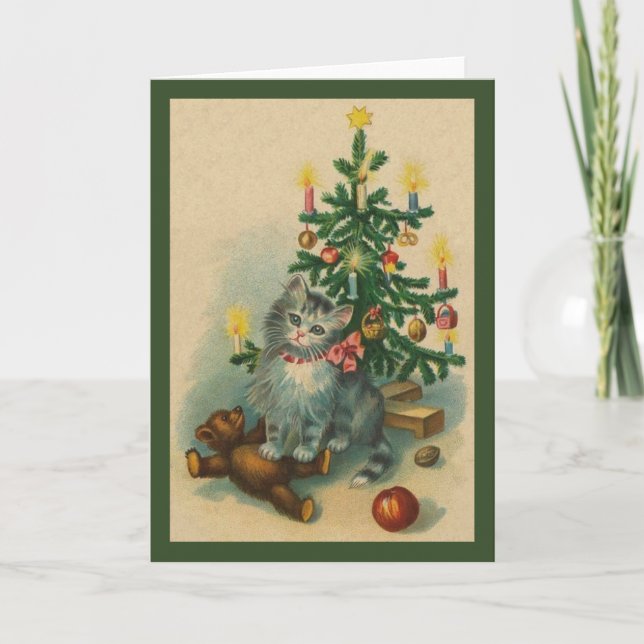 Festividades Cartão de Vintage Kitten (Frente)