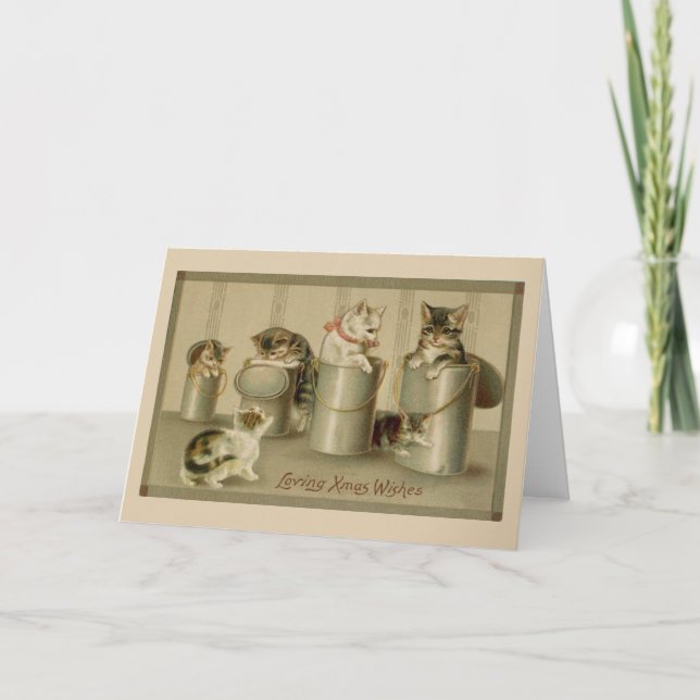 Festividades Cartão de Vintage Kittens para o Natal (Frente)