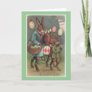 Festividades Cartão de Vintagem para Coelhinhos e Ovos de Pásco