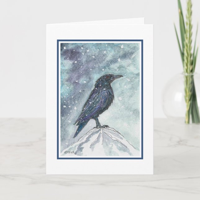 Festividades Cartão de Yule do corvo da neve - revisado (Frente)
