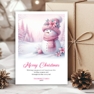 Festividades Cartão digital infantil de boneco de neve rosa tem