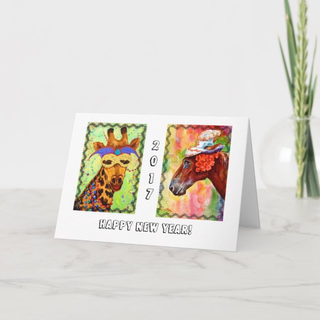 Festividades Cartão do ano novo de animais de partido (Frente)