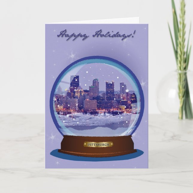 Festividades Cartão do feriado de Pittsburgh Snowglobe (Frente)