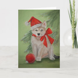 Festividades Cartão do filhote de cachorro de lobo do Xmas